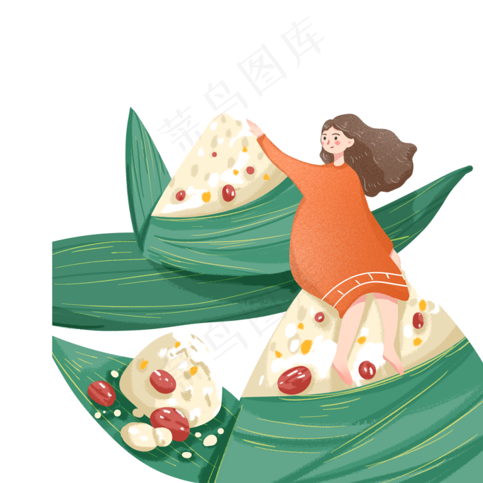 卡通坐在粽子上的女孩免扣图
