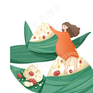 卡通坐在粽子上的女孩免扣图