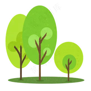 卡通手绘绿色植物树,免抠元素