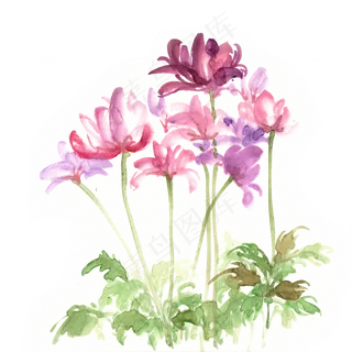 水墨画紫色的丛花