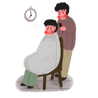 龙抬头复古设计理发人物,免抠元素