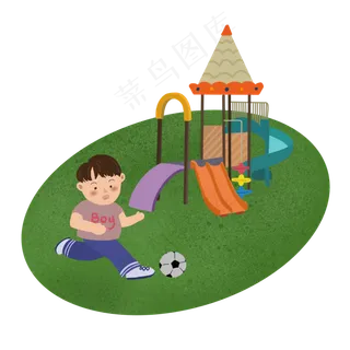 儿童乐园踢足球的小男孩手绘pn