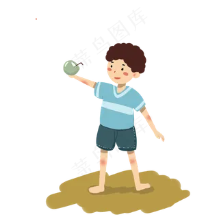 夏天喝椰子汁降温的男孩 夏天喝椰子汁降温的男孩