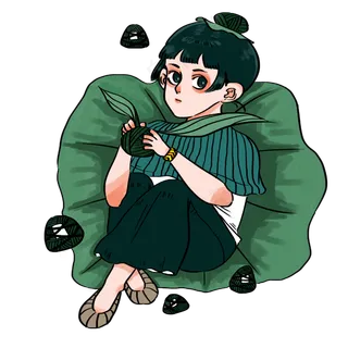 端午节包粽子的荷叶娃娃