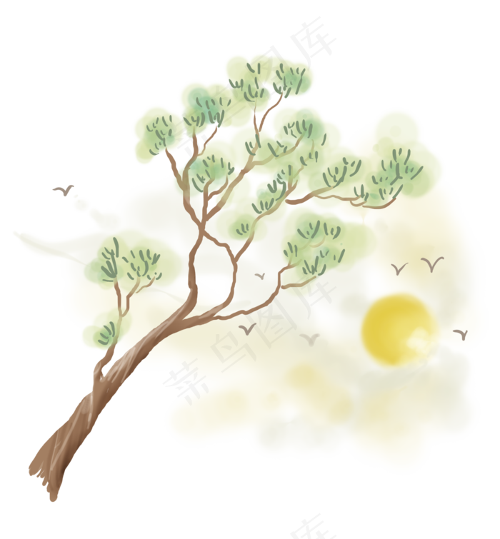松树和太阳飞鸟(2000X2158(DPI:299))psd模版下载