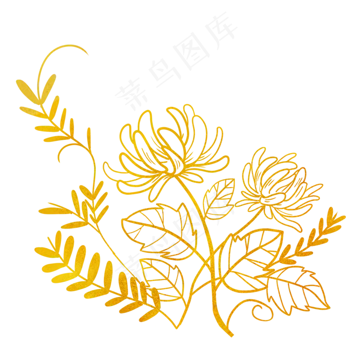 金粉烫金菊花线描装饰图案(1125X2436(DPI:72))psd模版下载