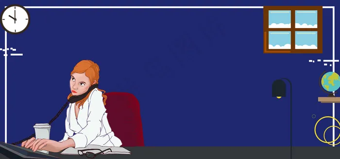 秋季招聘卡通扁平几何蓝色banner(1920*900px 	       )psd模版下载