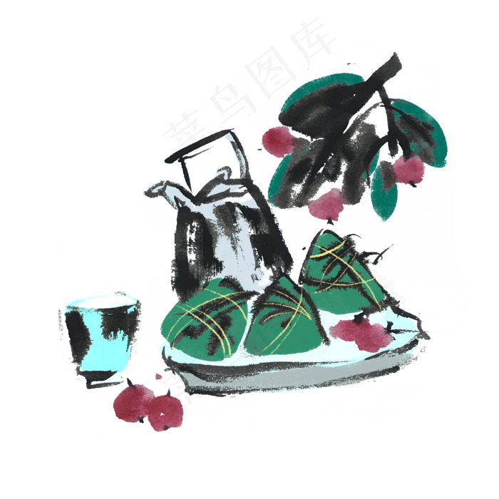 端午节粽子水墨风手绘(4000X4000(DPI:300))psd模版下载