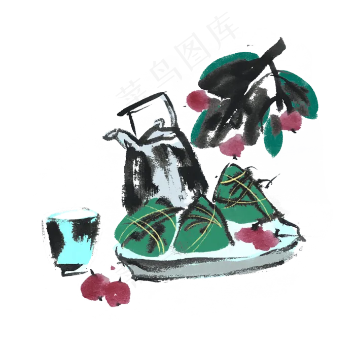 端午节粽子水墨风手绘(4000X4000(DPI:300))psd模版下载