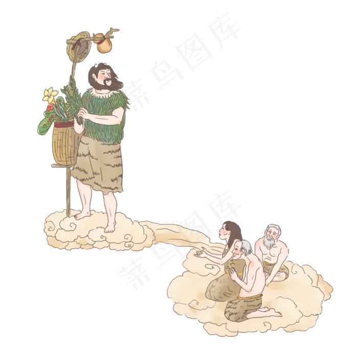 手绘中国古代神话传说神农尝百草,免抠元素(2000*2000px 300 dpi )psd模版下载