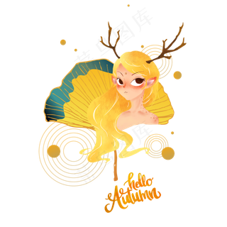 秋季银杏叶与鹿少女
