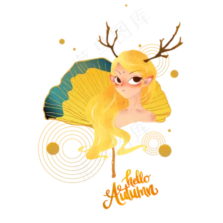 秋季银杏叶与鹿少女