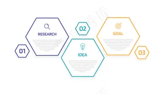 带有选项或步骤的业务流程信息图模板。具有细线的现代纸张布局。插图。