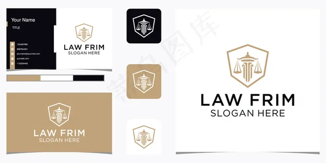 律师事务所抽象与支柱标志豪华设计和名片