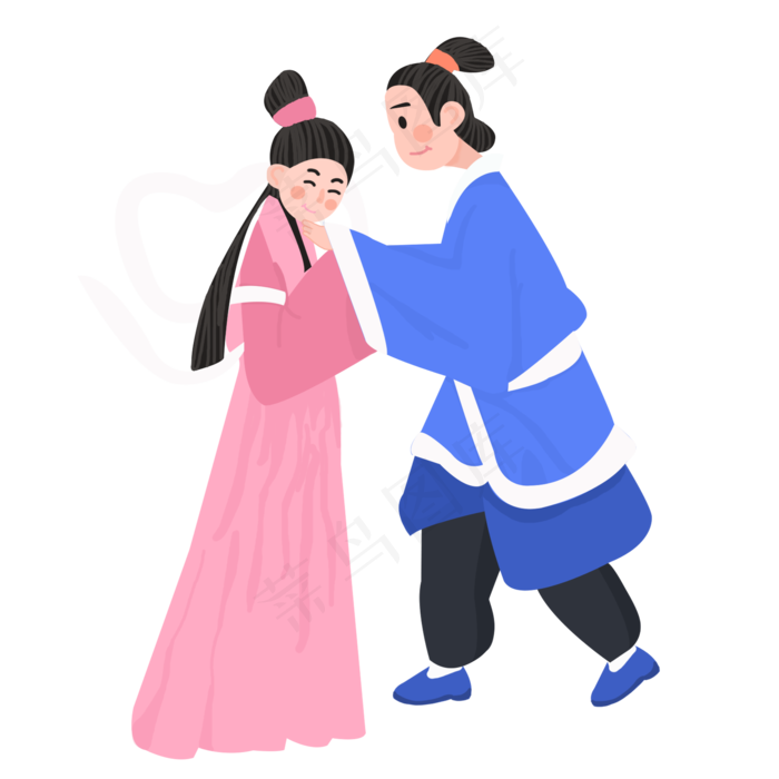 卡通七夕牛郎织女素材