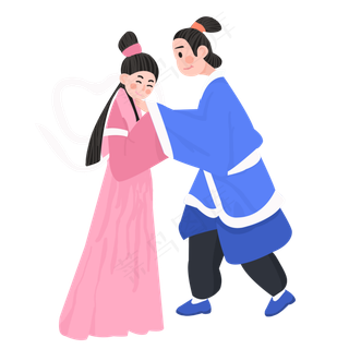 卡通七夕牛郎织女素材