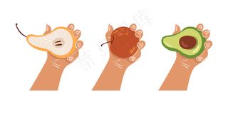 手拿着一个孤立背景上的水果。健康早餐。适当的营养，素食主义者。生态产品。