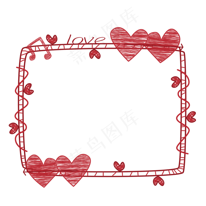 七夕节红色手绘爱心线框