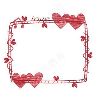 七夕节红色手绘爱心线框 七夕节红色手绘爱心线框