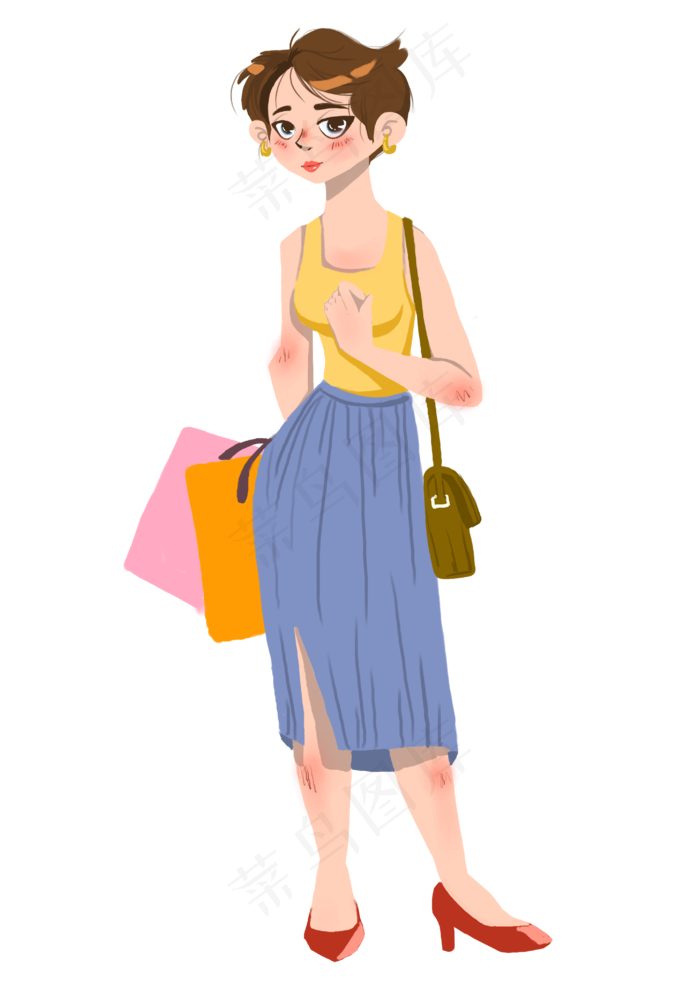 双十一欧美购物美女卡通插画合集