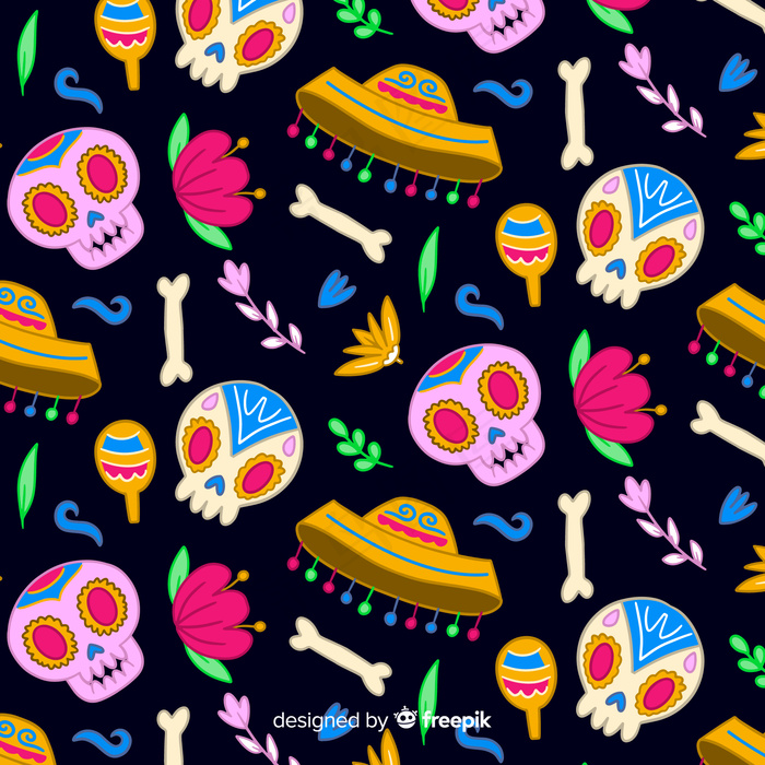 手绘dia de muertos图案eps,ai矢量模版下载