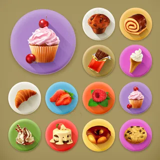 甜美可口的长影图标套装