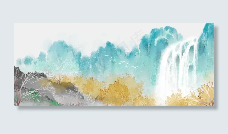 山谷秋色水墨山水风景(1920X800(DPI:300))psd模版下载