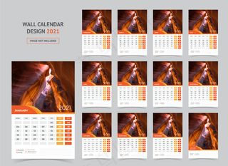 2021年挂历。星期一开始