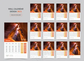 2021年挂历。星期一开始