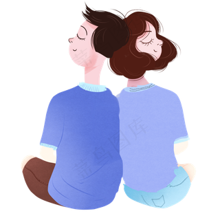 小清新七夕背靠背的小情侣设计可