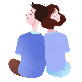 小清新七夕背靠背的小情侣设计可