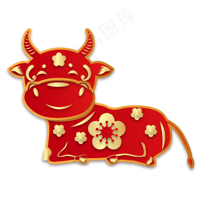 牛年红金配色剪纸牛