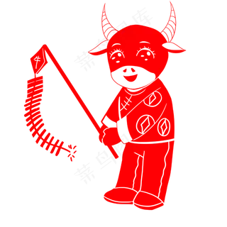 牛年放鞭炮剪纸