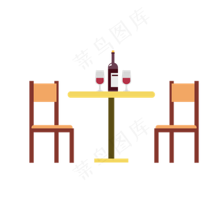 七夕情人节放着红酒的桌椅矢量图