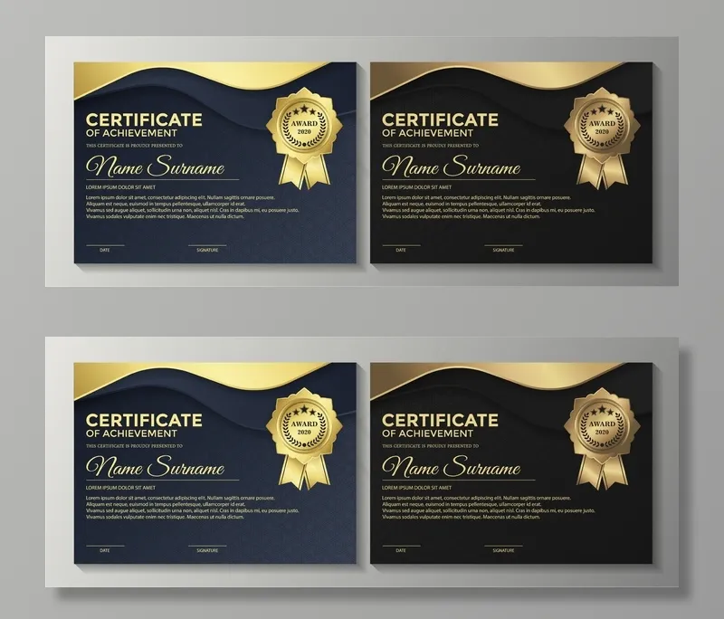 优质金黑证书模板设计。eps,ai矢量模版下载
