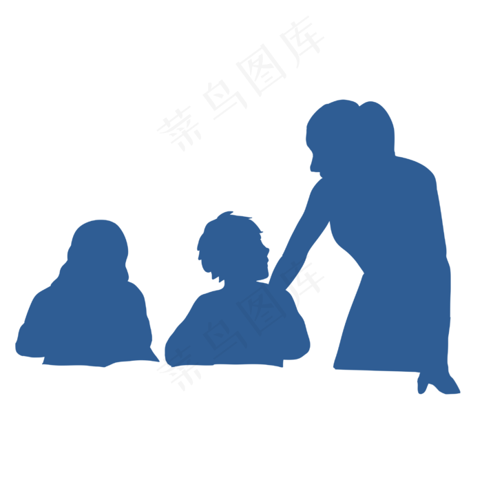 老师学生蓝色剪影