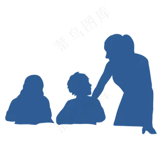老师学生蓝色剪影