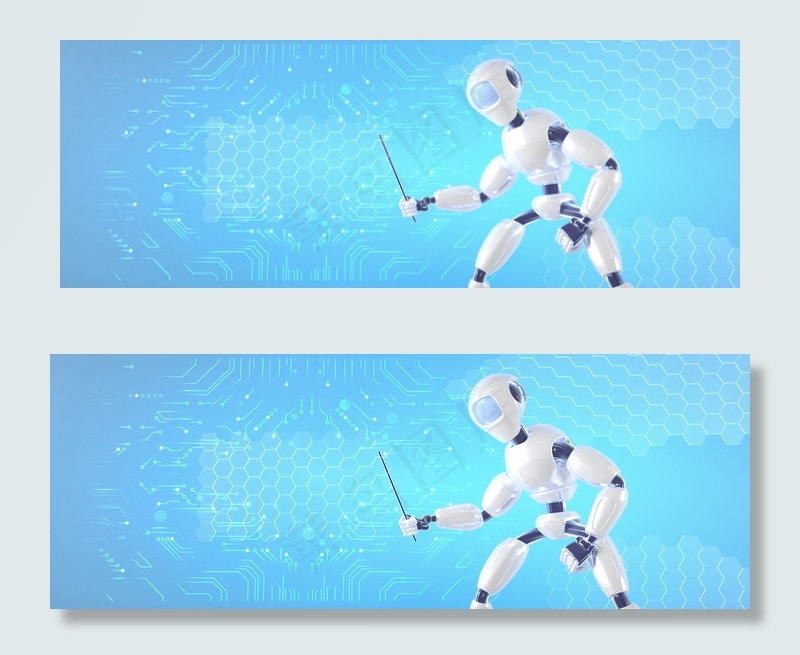 蓝色科技C4D机器人banner