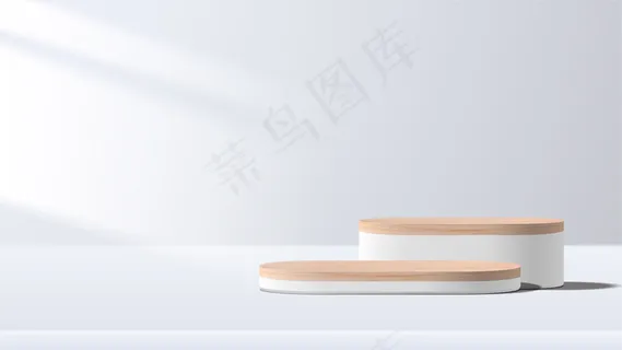 具有几何形式的抽象最小场景。白色的讲台。产品展示、展示化妆品产品展示、讲台、舞台基座或平台。