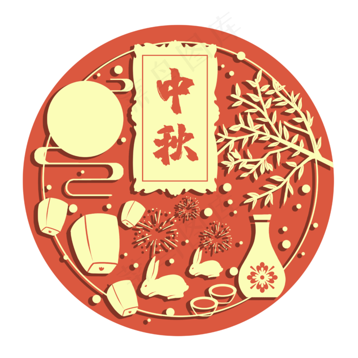 中秋中国红月圆孔明灯八月十五(2500X2500(DPI:300))psd模版下载