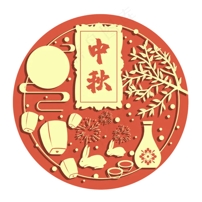 中秋中国红月圆孔明灯八月十五(2500X2500(DPI:300))psd模版下载