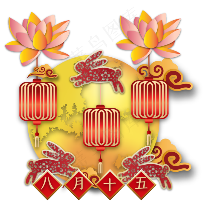中秋传统红色剪纸装饰(2000*2000px 300 dpi )ai矢量模版下载