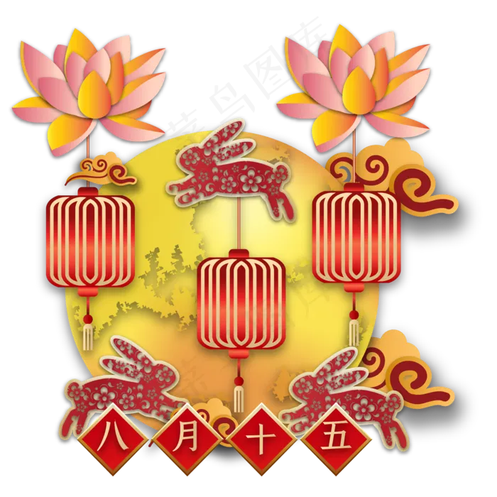 中秋传统红色剪纸装饰(2000*2000px 300 dpi )ai矢量模版下载