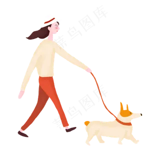 秋天户外遛狗的人矢量免抠图