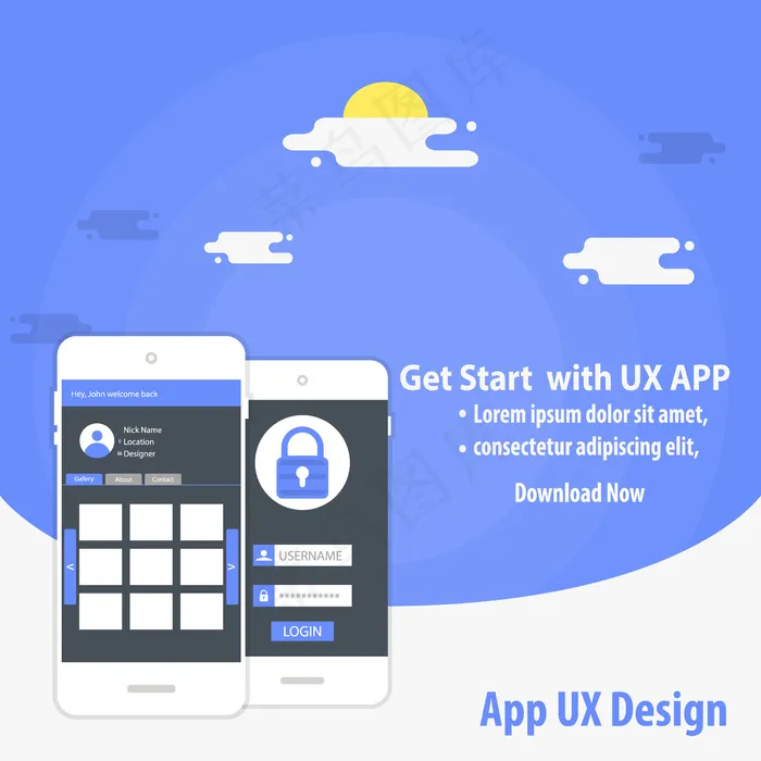 手机app移动应用ux设计向量模板概念eps,ai矢量模版下载