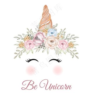 黄绿玫瑰花环独角兽角