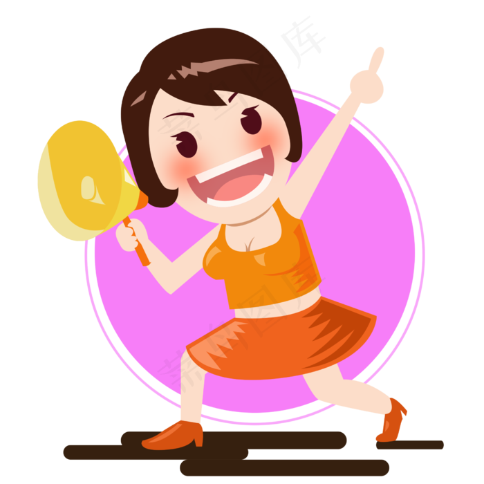 拿着喇叭开心购物的卡通女(2500*2500px 300 dpi )psd模版下载