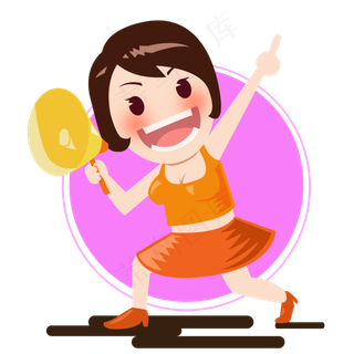 拿着喇叭开心购物的卡通女