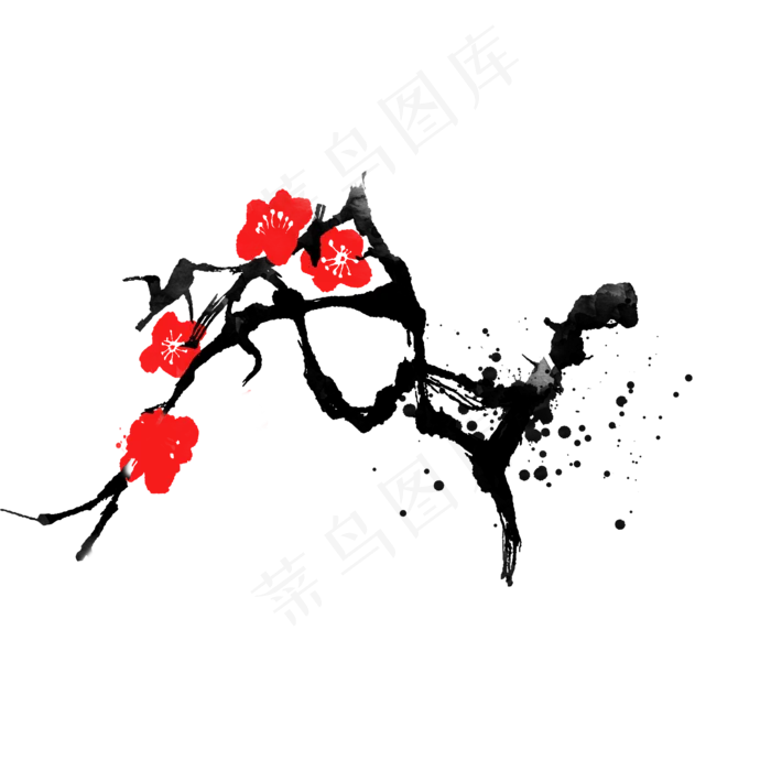 花梅花水墨风国外色(2000X2000(DPI:300))psd模版下载