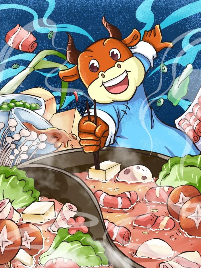 牛年插画 牛年海报 新春海报psd模版下载
